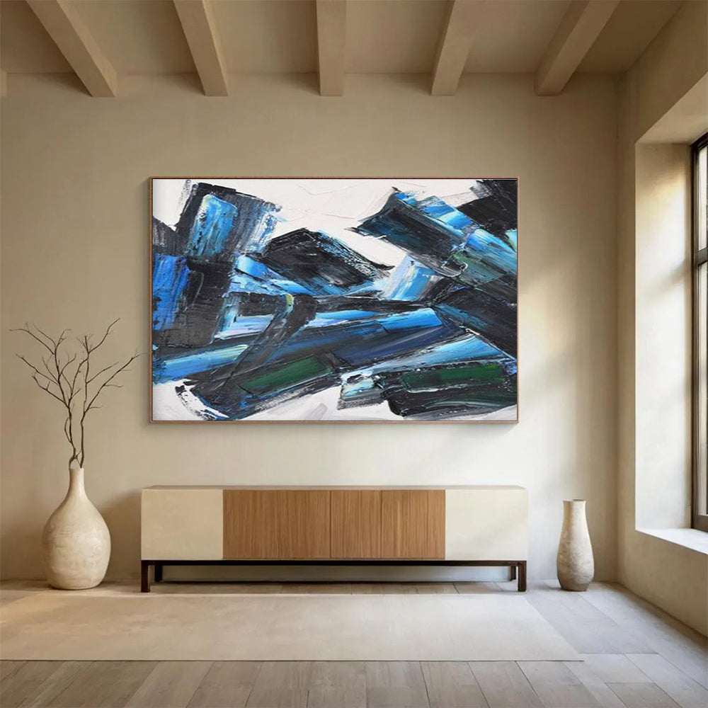 Blue and Black Abstract Painting for Sophisticated Corporate Boardrooms YHT284