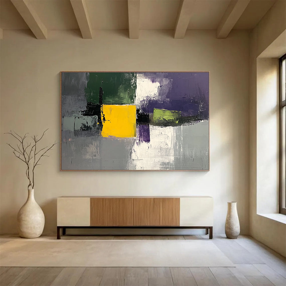 Geometric Color Block Abstract Painting with Modern, Structured Harmony ABS482