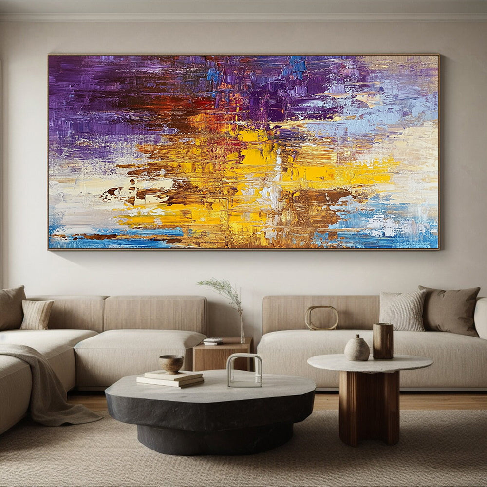 Purple Yellow Blue Abstract Painting with Vibrant Contrast WINK481