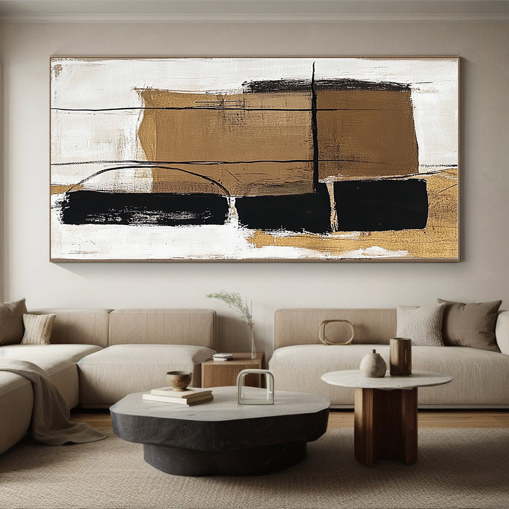 Brown Black and White Abstract Painting with Industrial Flair WINK849