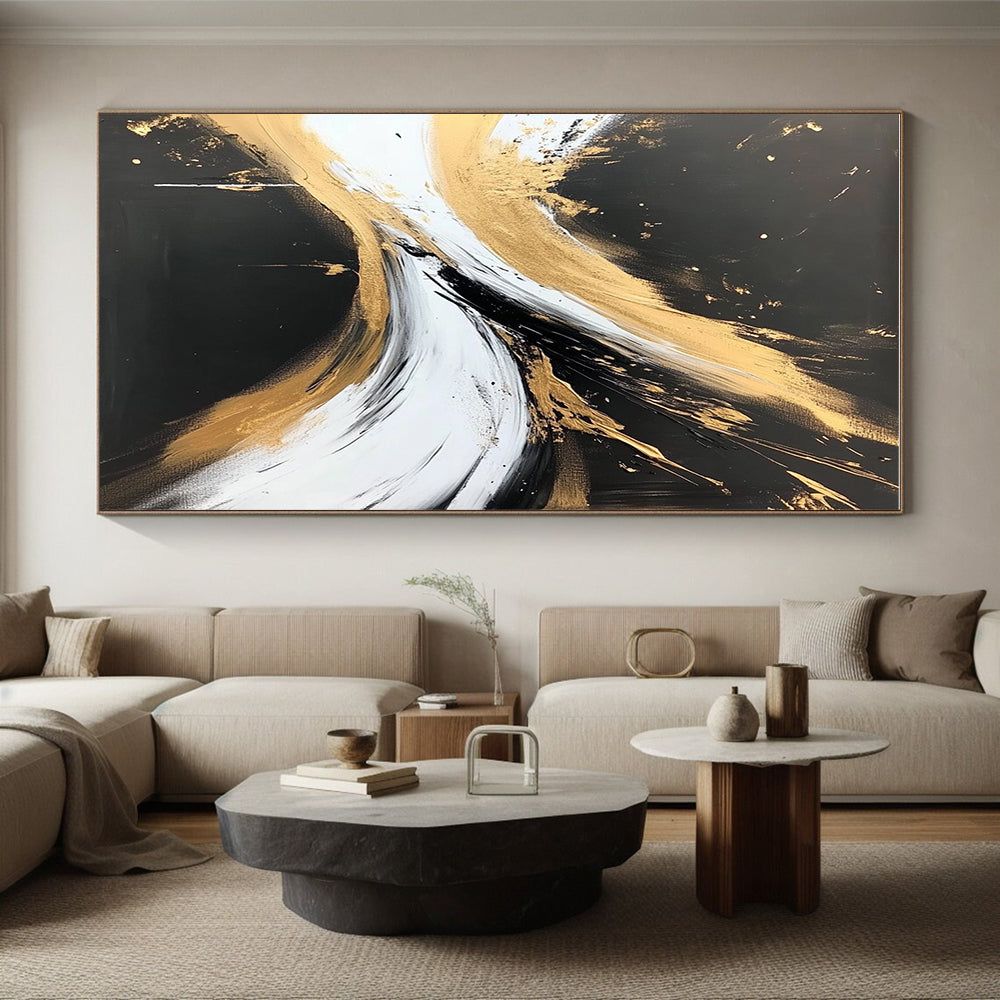 Black Gold and White Abstract Painting with Regal Drama WINK316