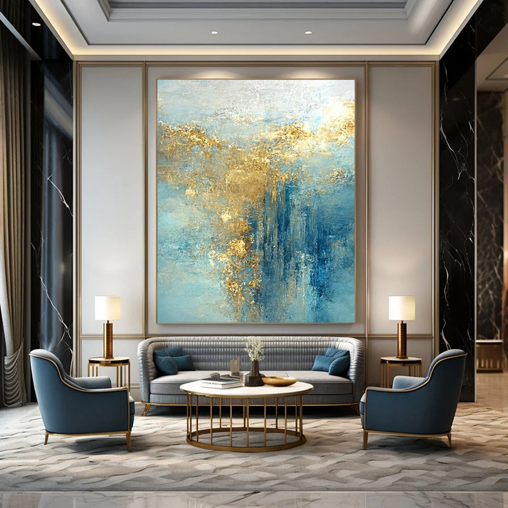 Ethereal Blue - Gold Abstract Painting for Art Gallery Installations HENG063
