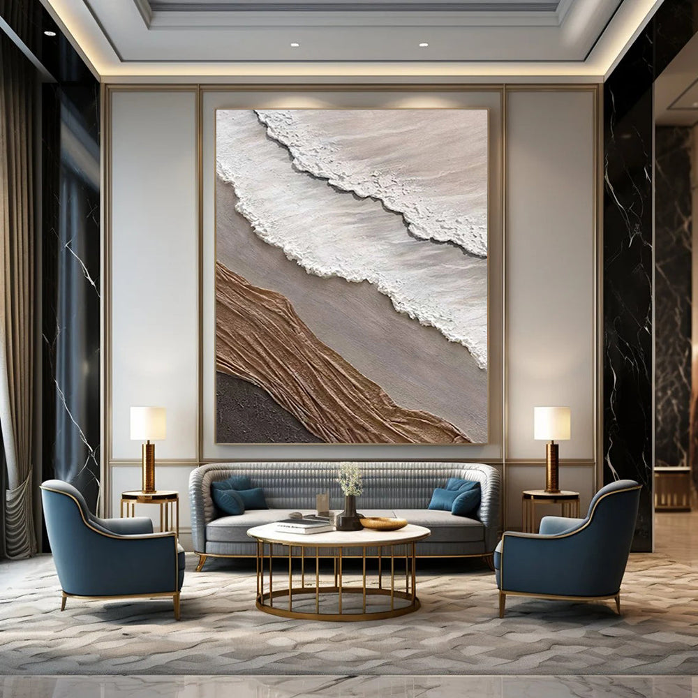Layered Textile - Like Abstract in Neutral Tones Painting for Eclectic Interiors HENG344