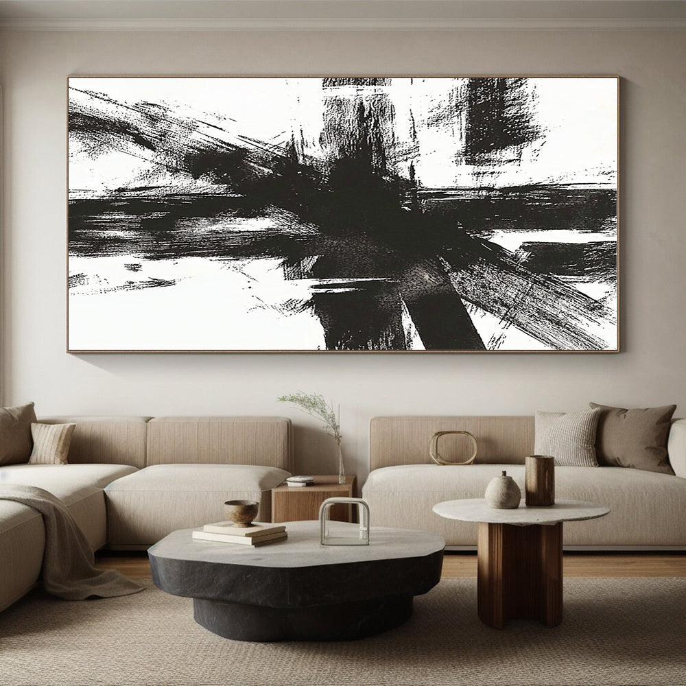 Black and White Dynamic Abstract Painting with Bold Strokes WINK820