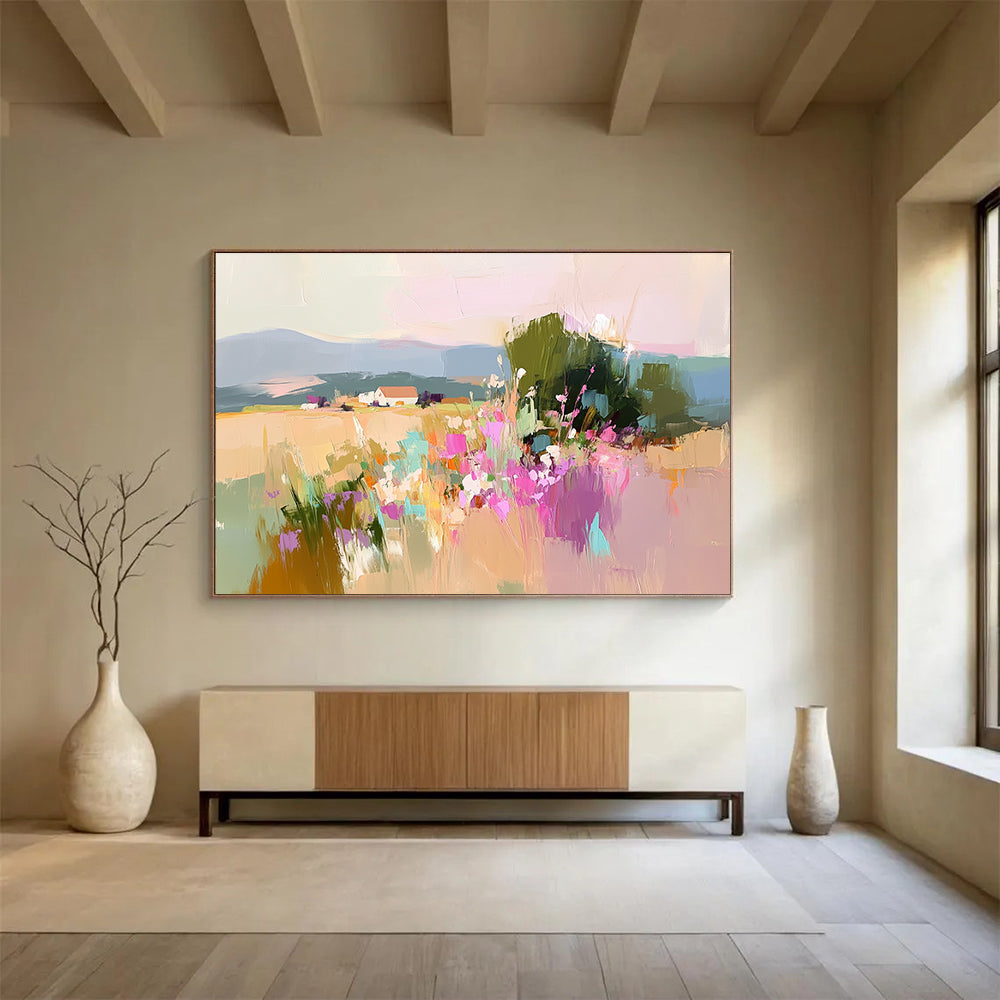 Colorful Rural Landscape Abstract Painting with Vivid Hues ABS263