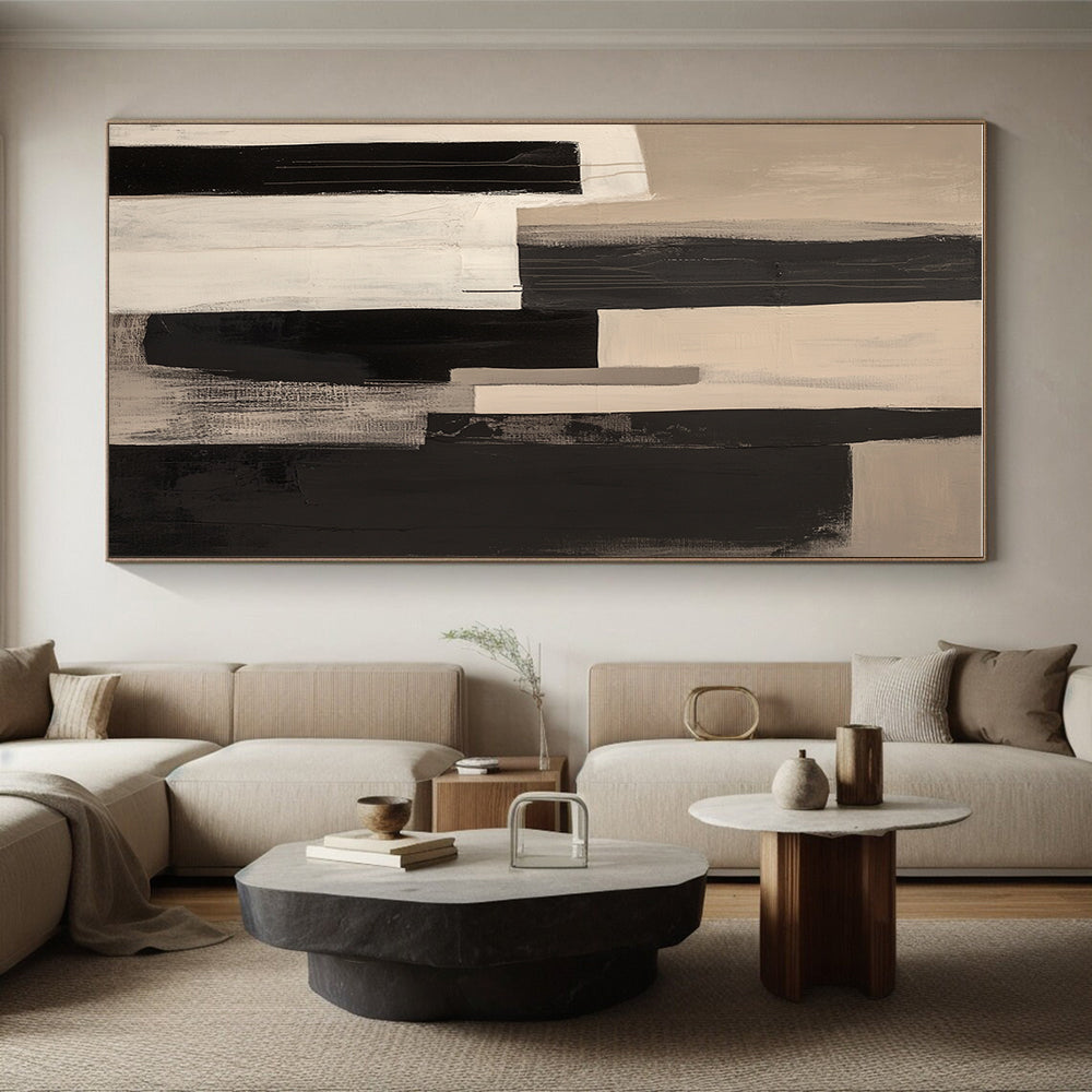 Black and White Vertical Abstract Painting with Stark Contrast WINK228
