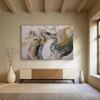 Gray - Gold - Green Abstract Painting for Modern Wellness Retreats YHT387
