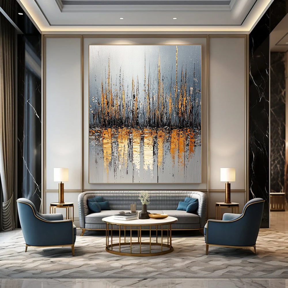 Golden Cityscape Abstract Painting for Luxurious Home Offices GAB0791