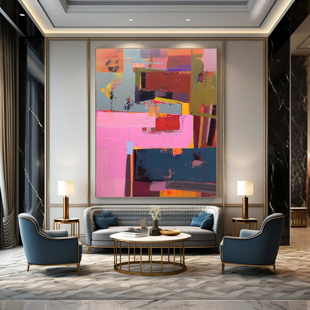 Colorful Patchwork Abstract Painting for Creative Coworking Spaces HENG032