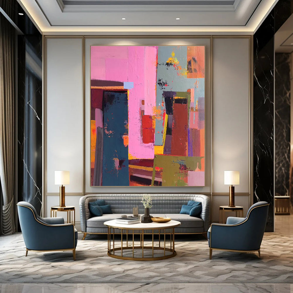 Colorful Geometric Abstract Painting for Modern Office Lounges HENG050