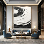 Black - White Swirl Textured Abstract Painting for Modern Living Rooms HENG380
