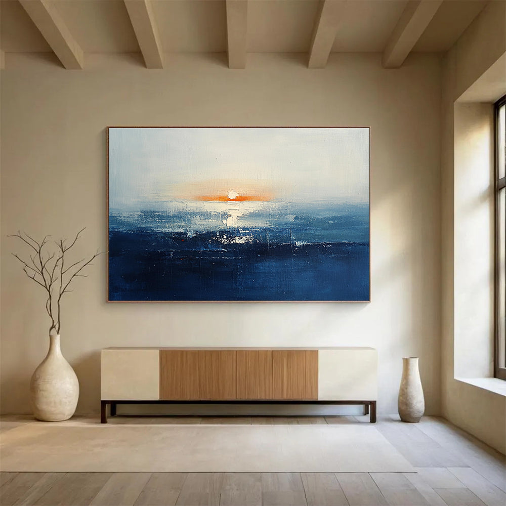Sunset Sea Abstract Painting with Soft Color Blends ABS277
