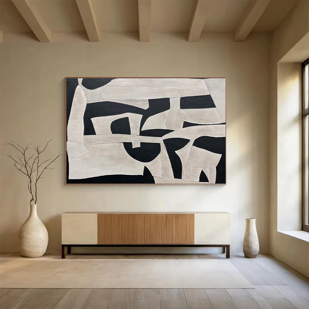 Black - White Geometric Abstract Painting for Modern Galleries YHT092