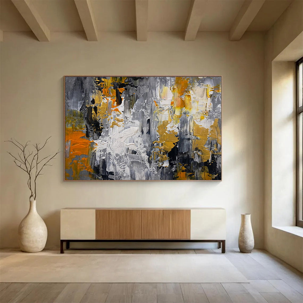 Gray and Gold Abstract City Painting for Industrial - Chic Lofts YHT358