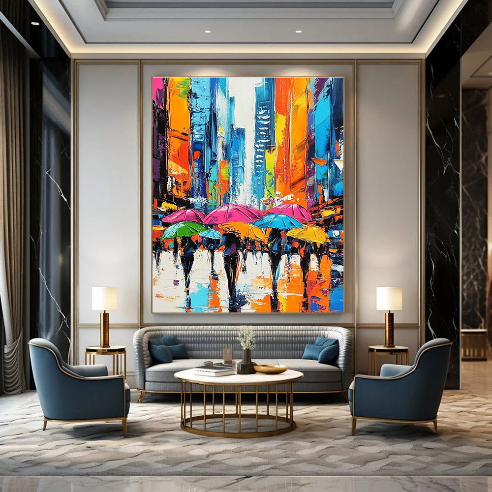 Colorful Umbrella City Abstract Painting for Urban - Chic Cafes GAB1288