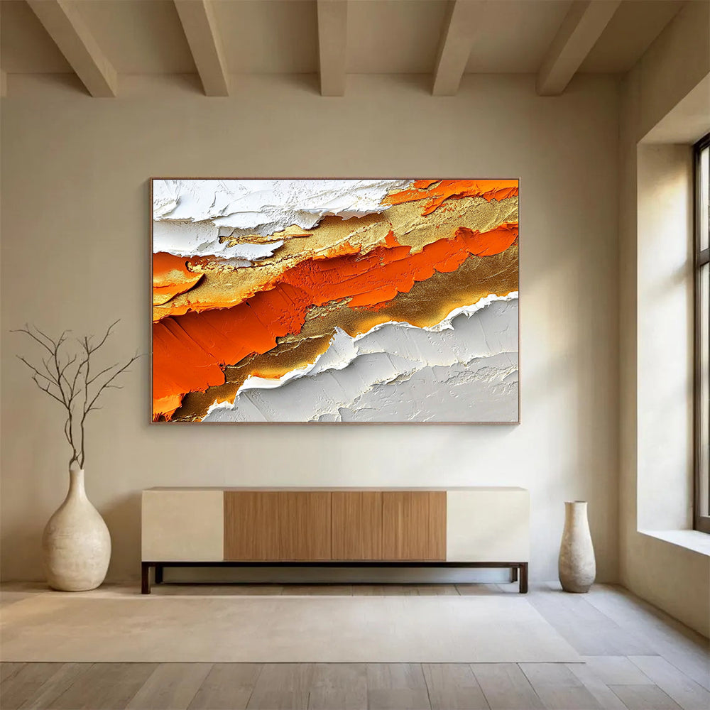 Textured Orange - Gold Abstract Painting with Rich, Tactile Layers ABS483