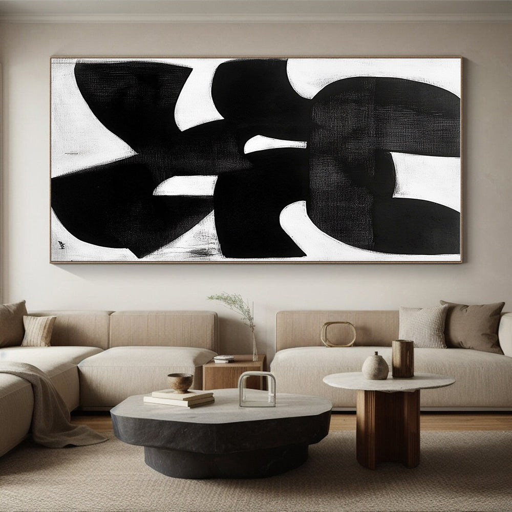 Bold Black and White Shapes Abstract Painting with Graphic Impact WINK011