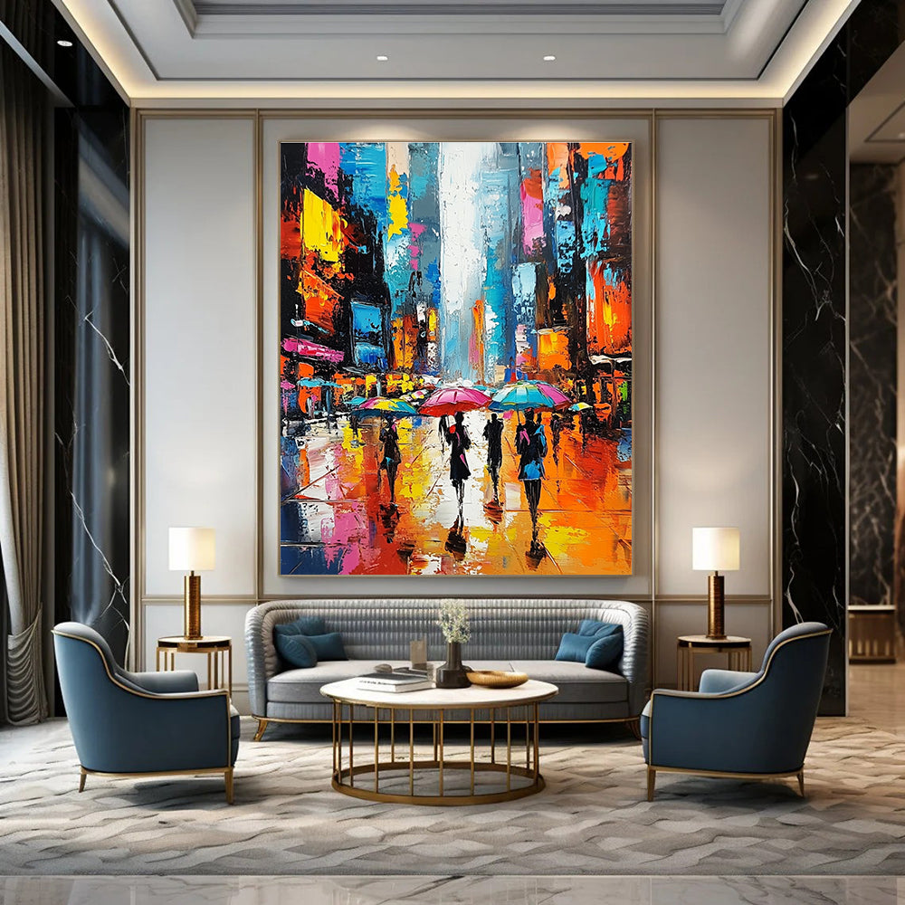 Colorful City Umbrella Scene Abstract Painting for Modern Shopping Malls GAB1267