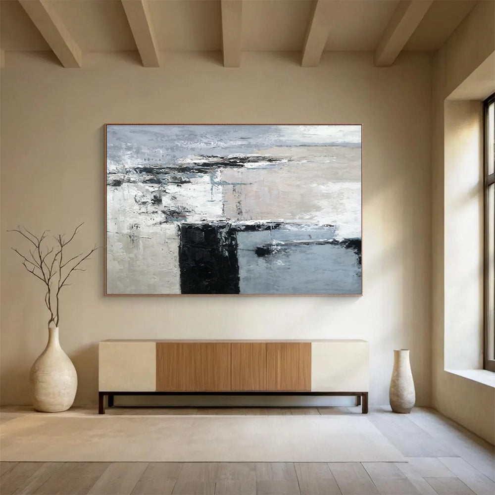 Monochrome Block Abstract Painting for Modern Corporate Offices YHT152