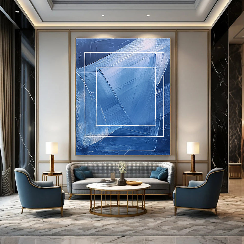 Blue and White Frame Abstract - Geometric Minimalist Abstract Painting GAB0470