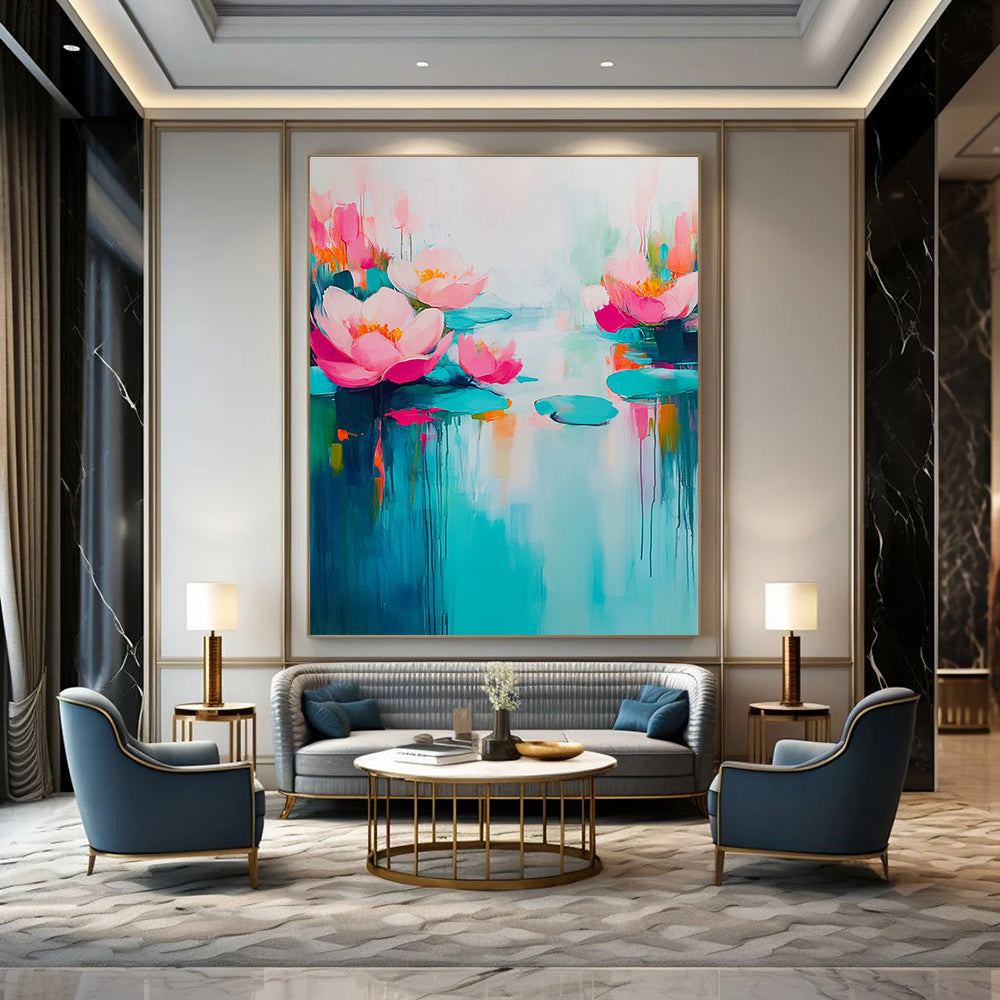 Pink Lotus Abstract - Serene Botanical Abstract Painting GAB0488
