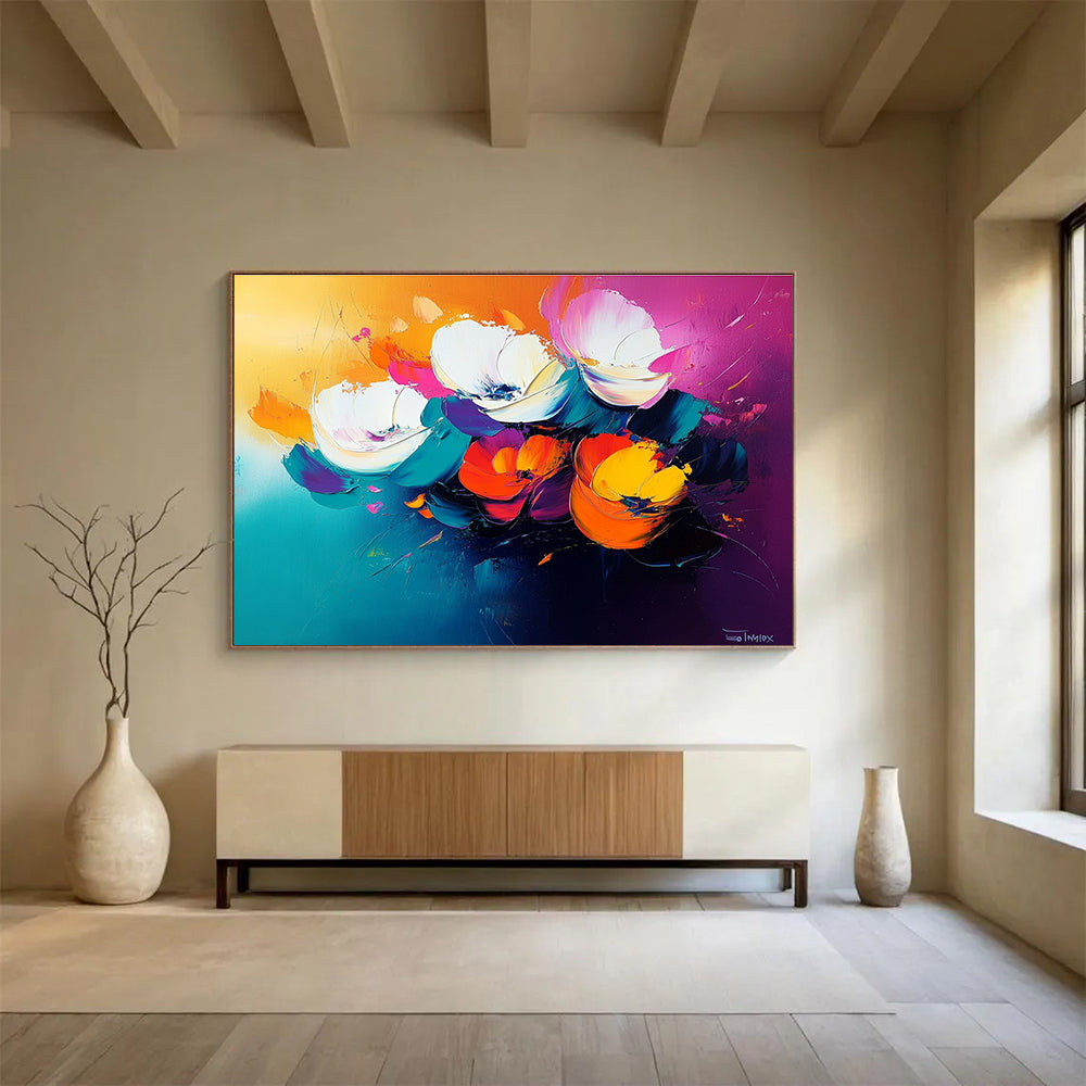 Vivid Flower Bouquet Abstract Painting with Energetic, Colorful Blooms ABS478