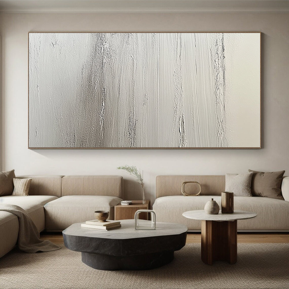 White Textured Layers Abstract Painting with Minimalist Depth WINK129