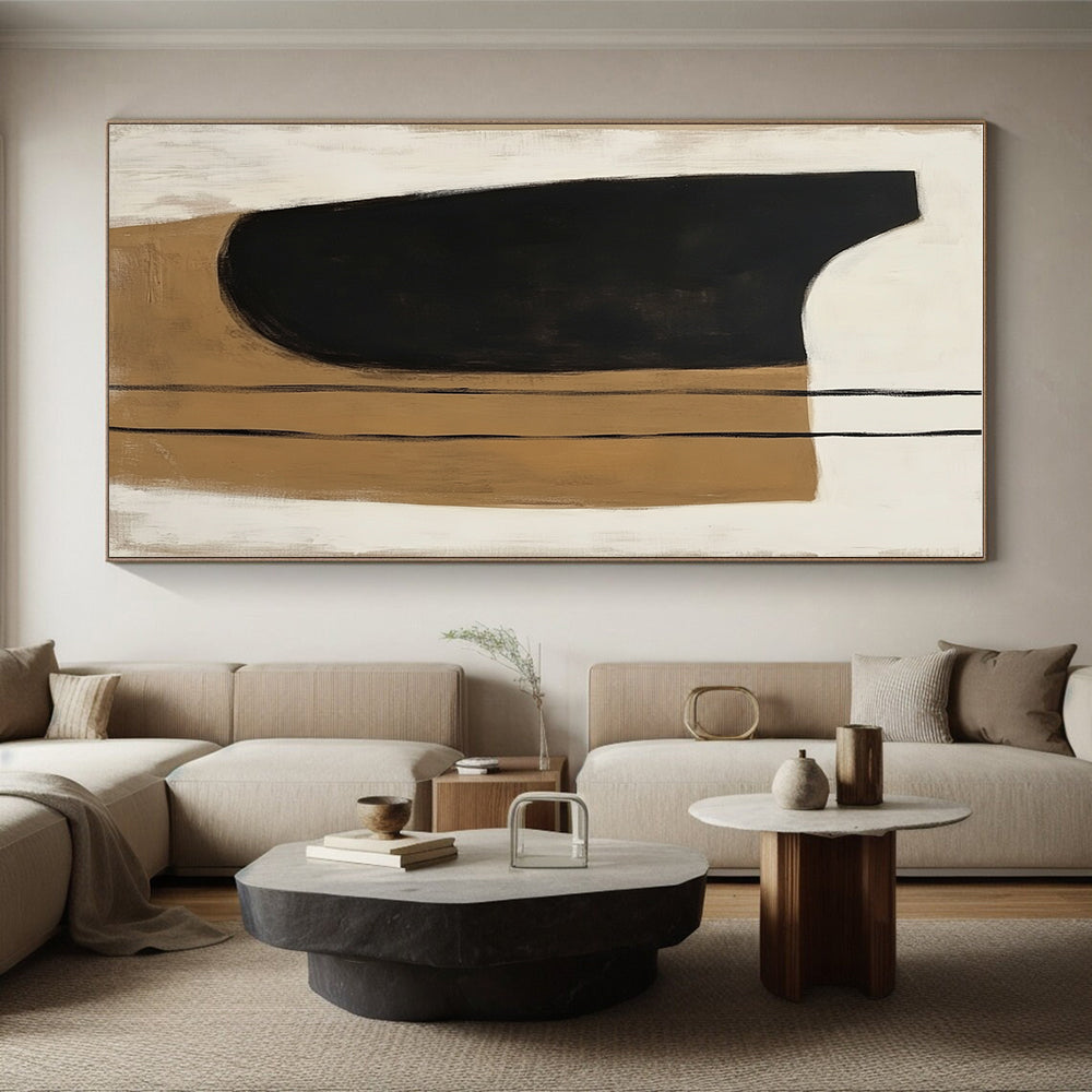 Black and Beige Organic Shapes Abstract Painting with Minimalist Grace WINK225