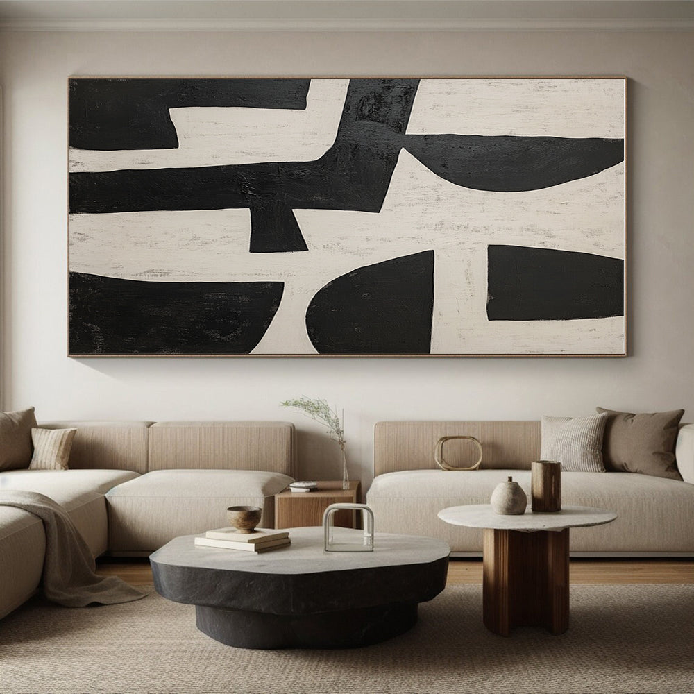 Black and White Geometric Interplay Abstract Painting with Bold Simplicity WINK238