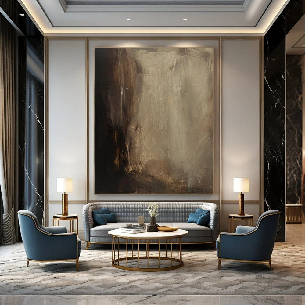 Dark Earth - Toned Abstract Painting for Industrial - Style Lounges HENG511