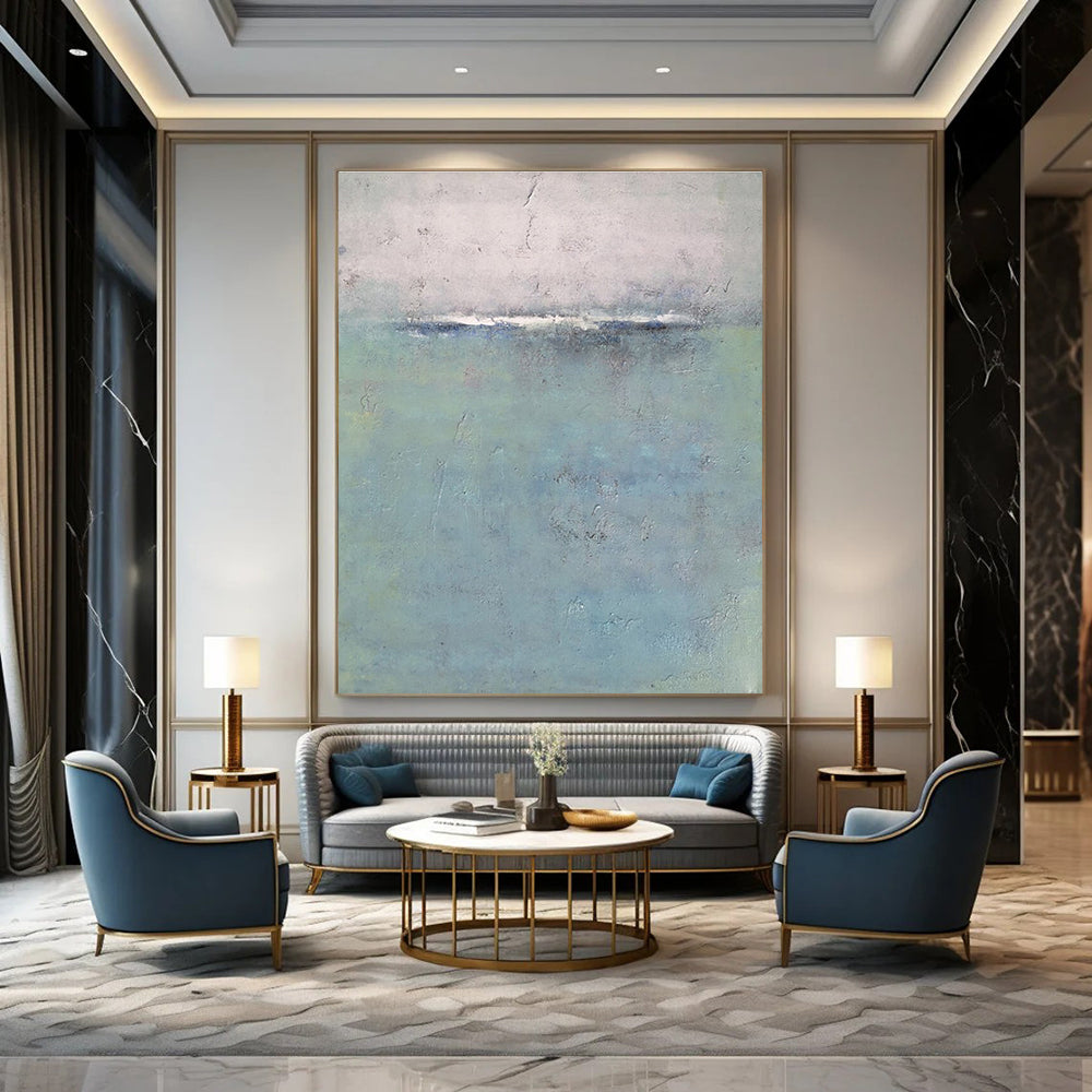 Subtle Toned Abstract Seaside Horizon Abstract Painting for Serene Home Offices HENG354