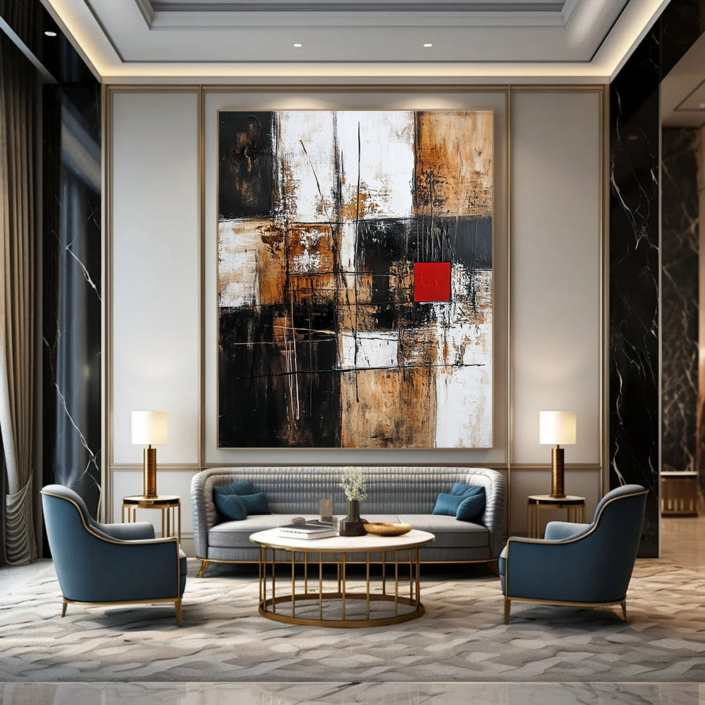 Earth Tone Geometric Abstract Painting for Rustic - Chic Cafes GAB0856
