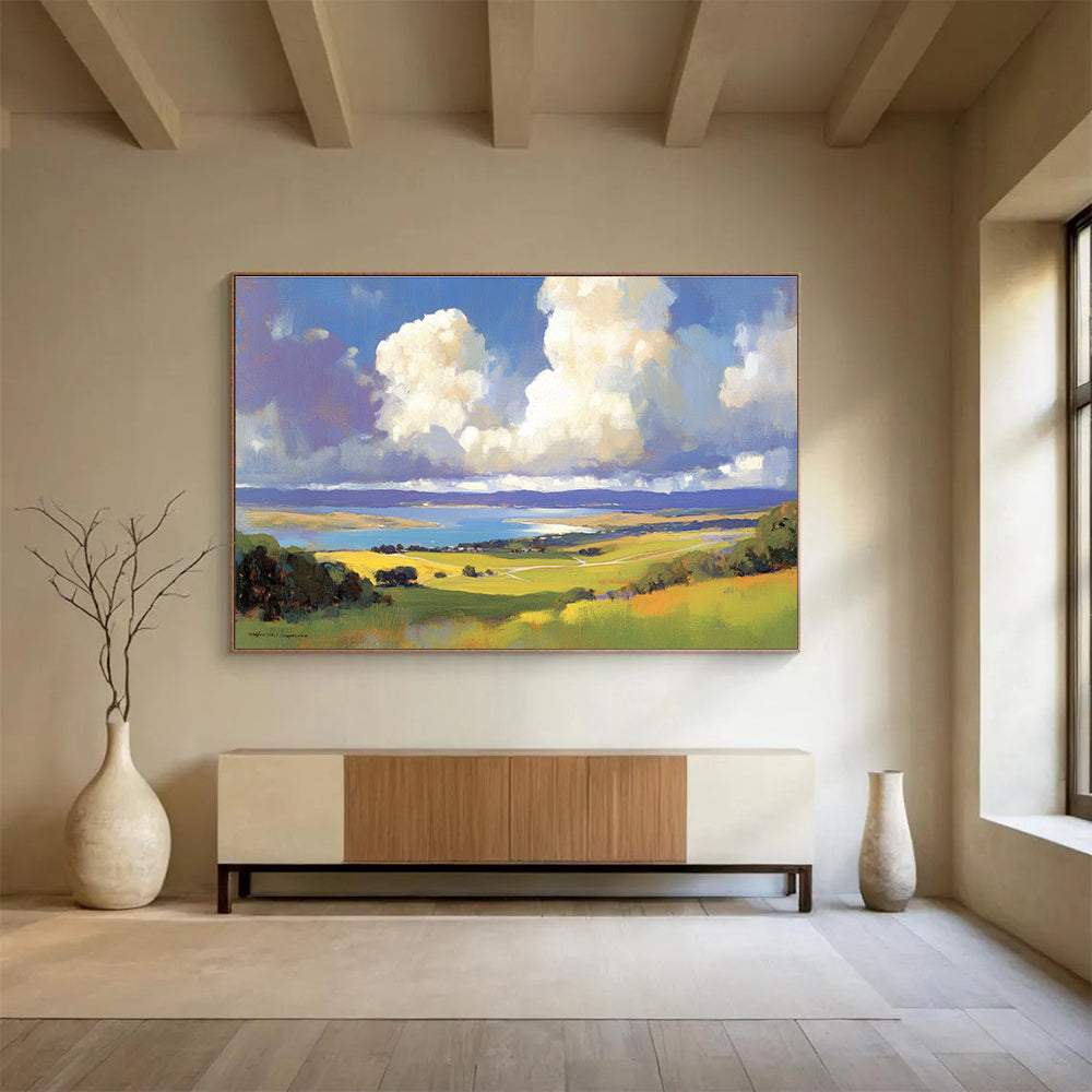 Serene Landscape with Lake and Clouds Abstract Painting ABS581