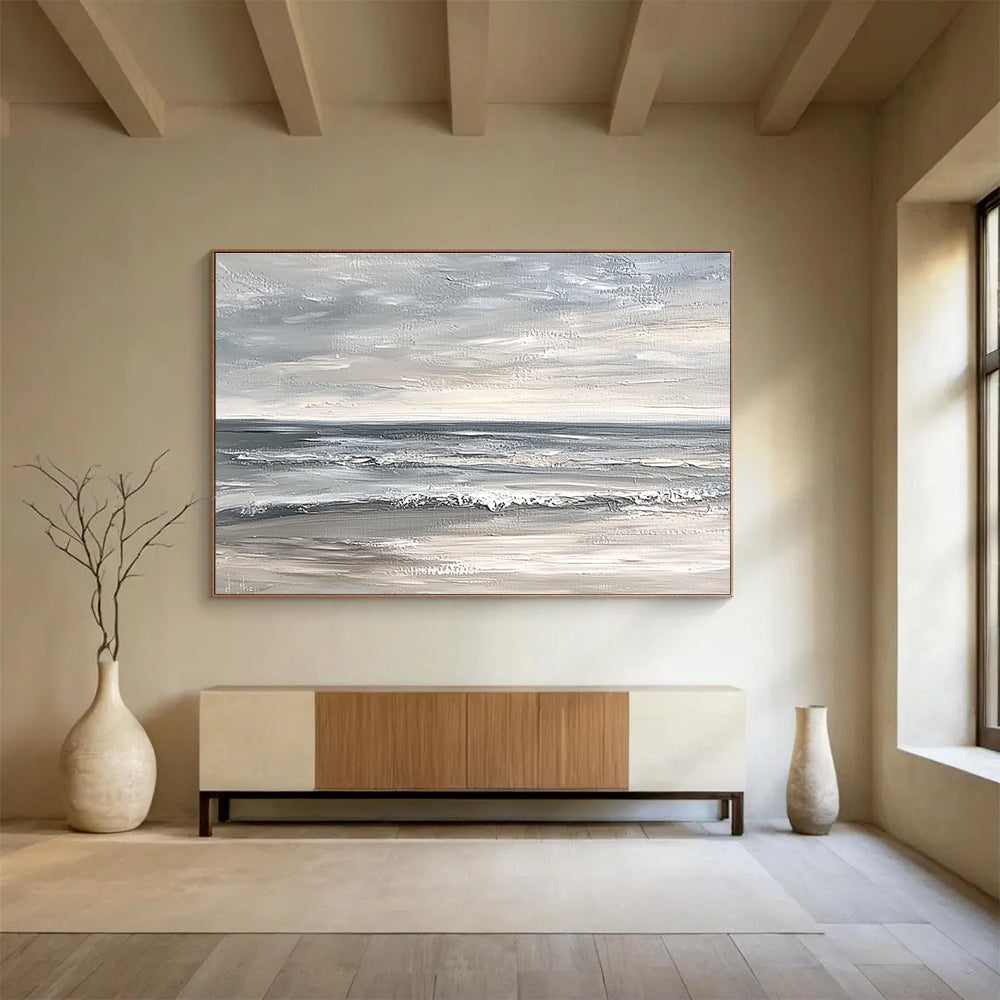 Gray - Toned Seascape Abstract Painting with Calm Serenity ABS435