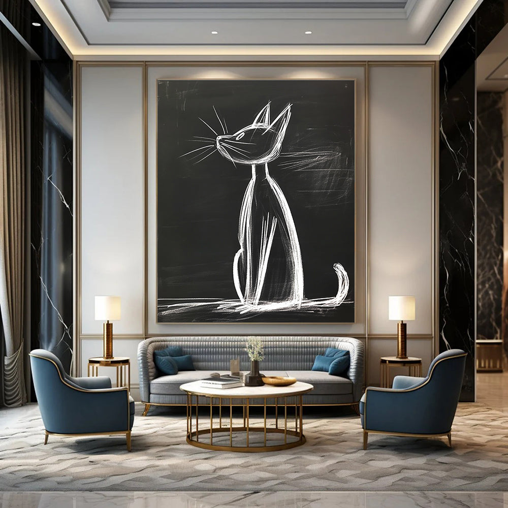 Chalk Cat Drawing Playful Street - Art - Inspired Abstract Painting GAB0342