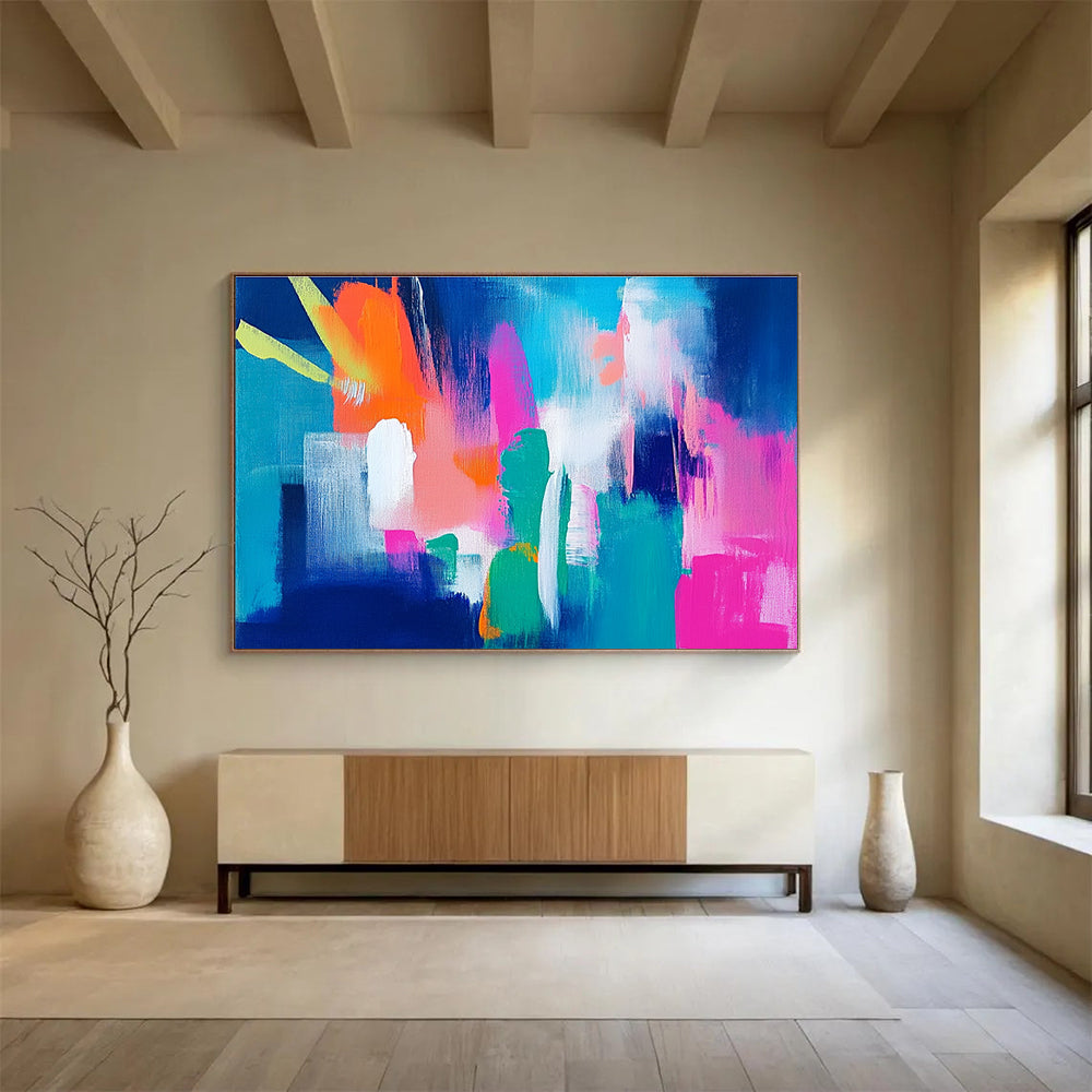 Bright Abstract Shapes: Playful Color Interaction Abstract Painting ABS153
