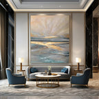 Ethereal Golden Seaside Sunrise Abstract Painting for Inspiring Spaces HENG264