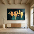 Gold Splash on Green Abstract Painting with Luxurious Accents ABS418