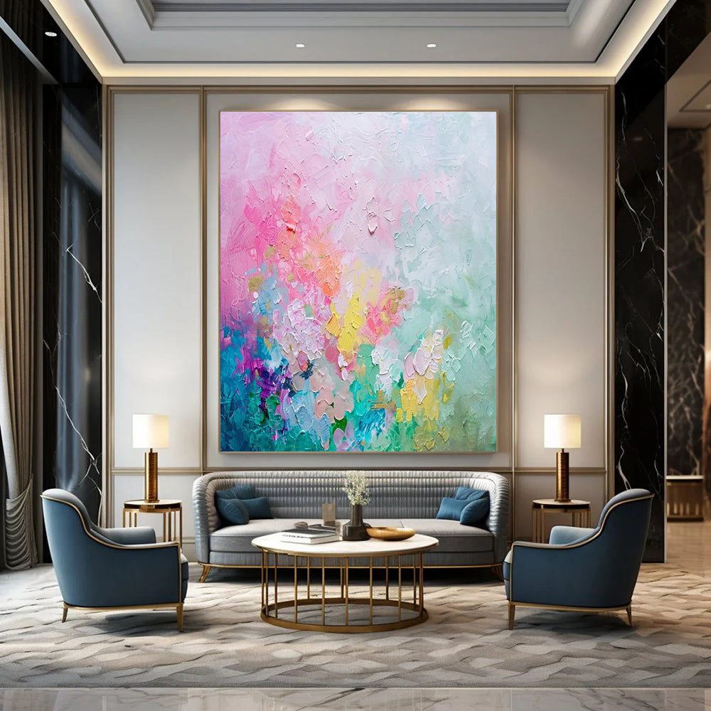 Pastel Floral Abstract Painting for Feminine Bedroom Decor HENG070