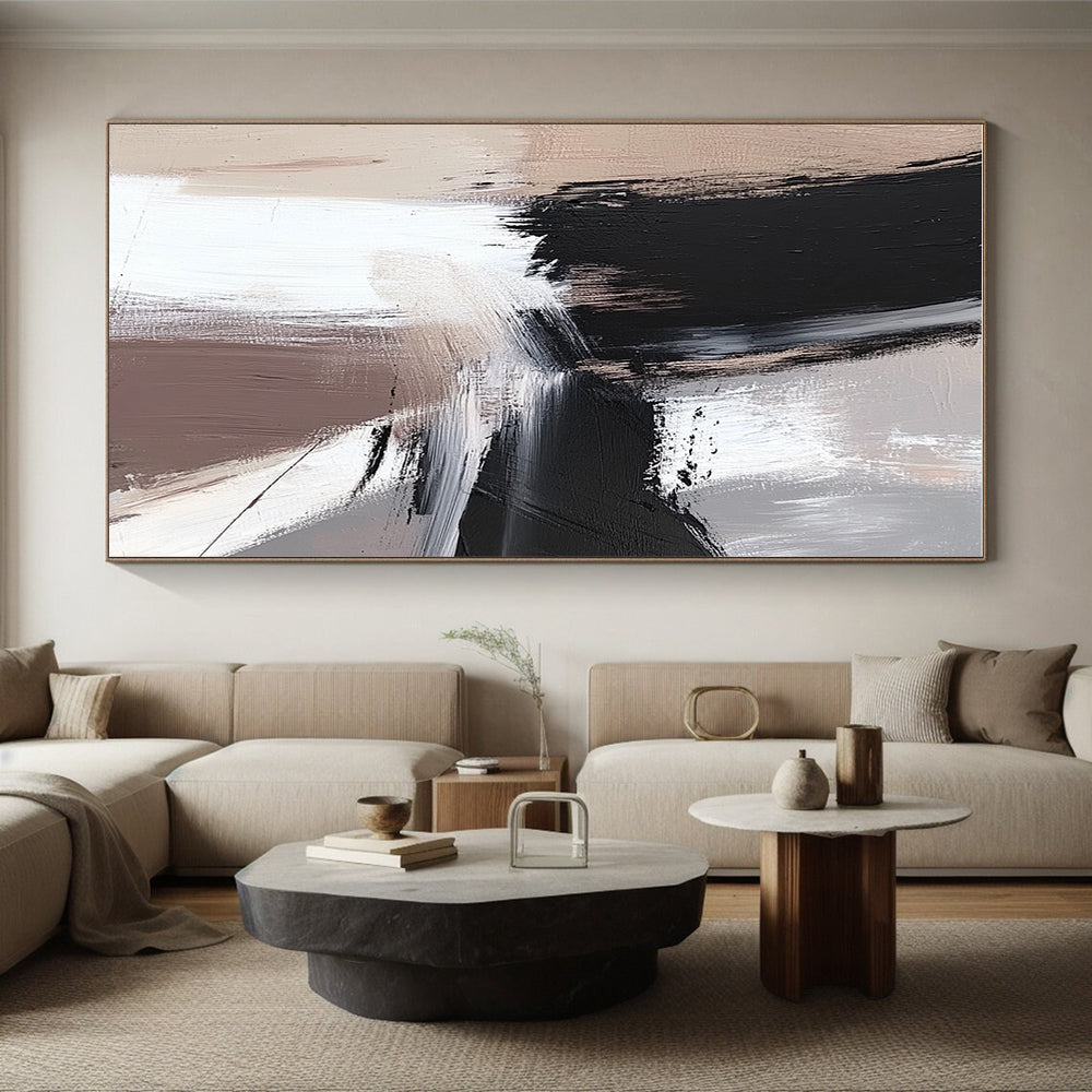 Dynamic Monochrome Abstract Painting with Flowing Movement WINK504