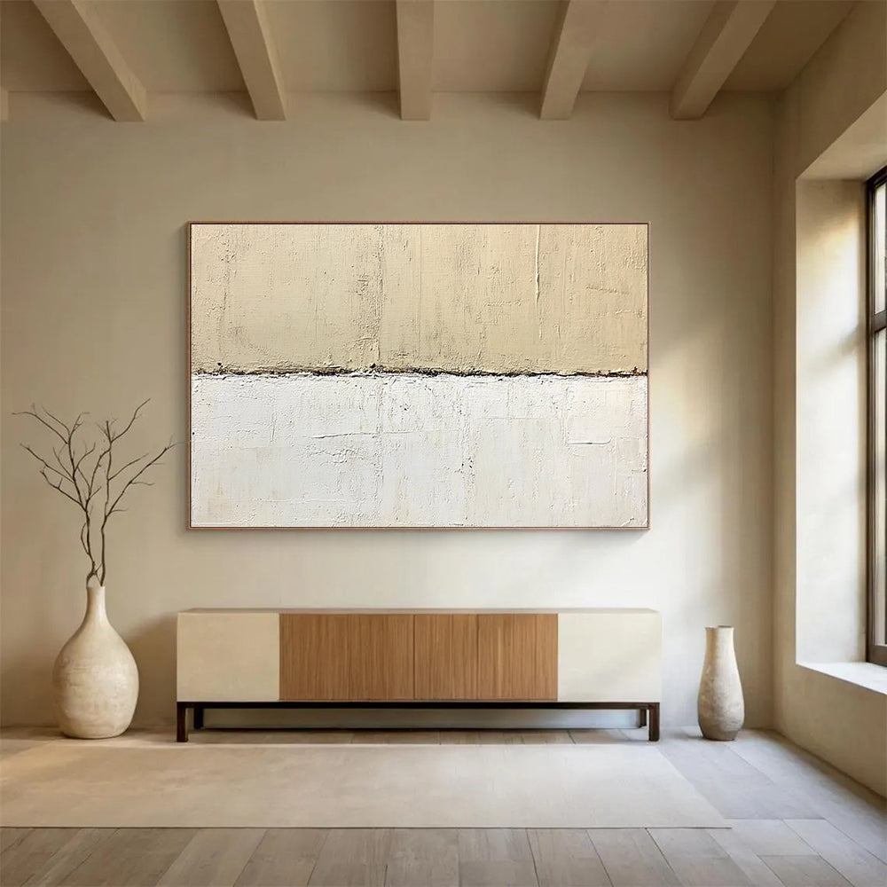 Minimalist Beige - White Divide with Textured Layers Abstract Painting ABS322