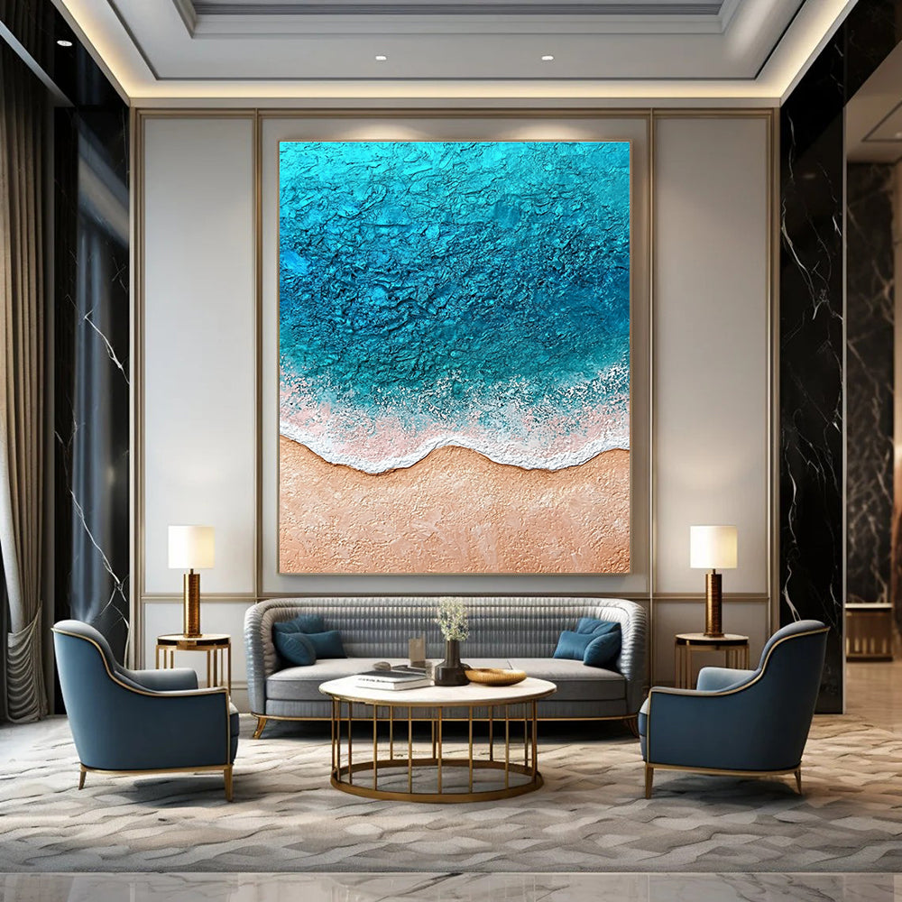 Textured Beach Scene Impressionistic Abstract Painting for Coastal Homes GAB1473