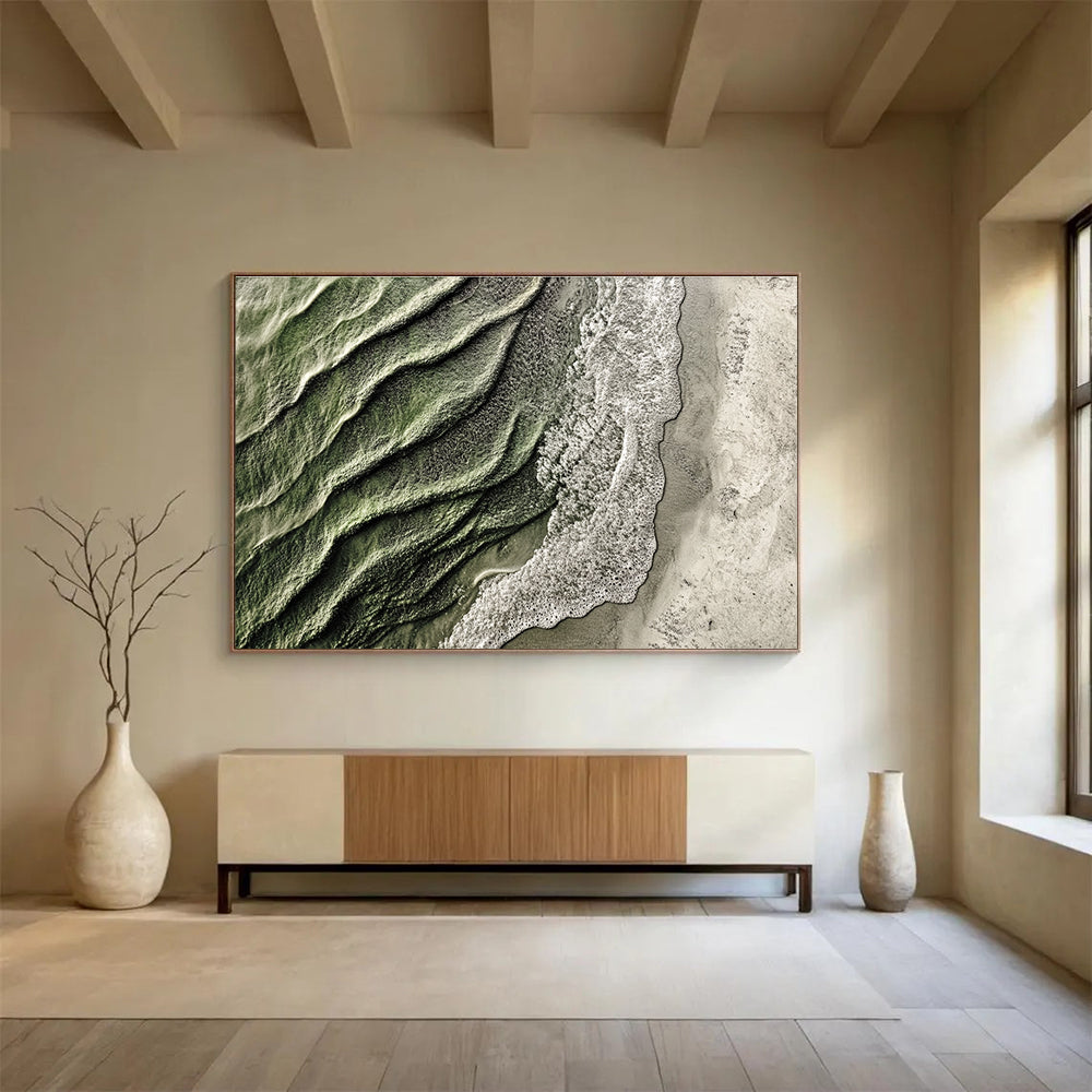 Aerial Beach Wave Patterns Abstract Painting with Natural Rhythms ABS574