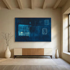 Dark Blue Abstract Forms Painting with Subtle, Mysterious Compositions ABS506