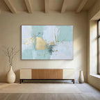 Mint - Gold Abstract Strokes Painting with Subtle, Elegant Accents ABS484