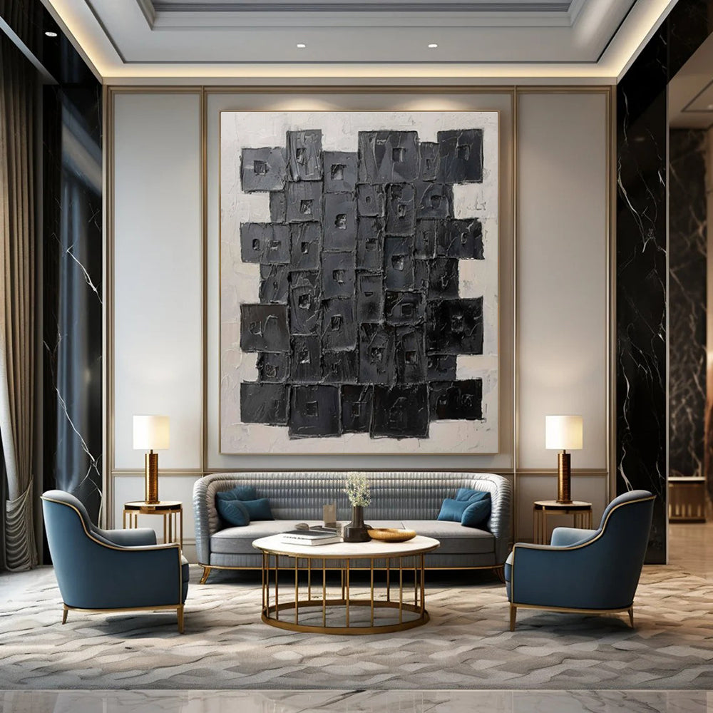 Black Cubist Abstract Painting for Modern Art Galleries HENG488
