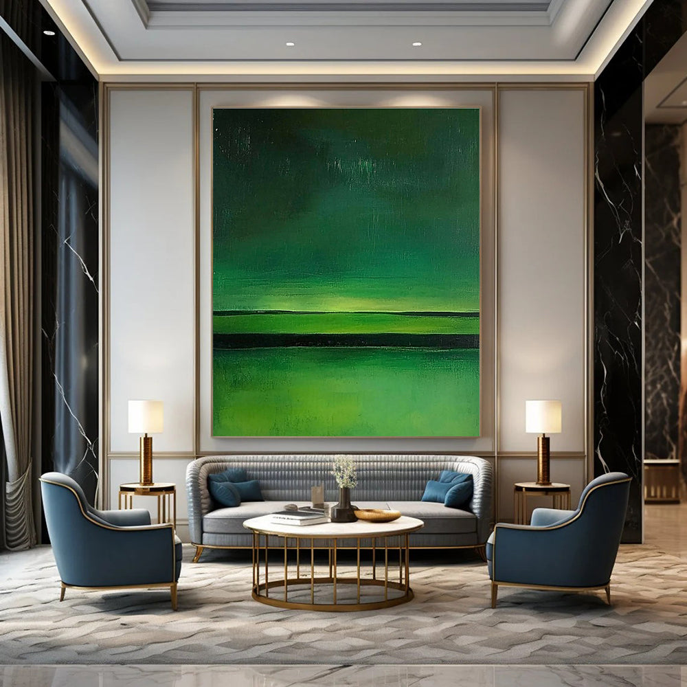 Green Horizon Stripes Abstract Painting for Minimalist Living GAB0767