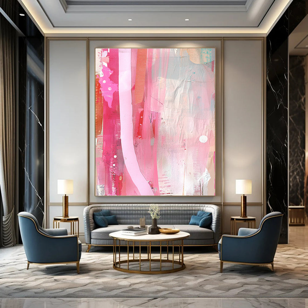 Pink and Red Strips Minimalist Abstract Painting GAB0321