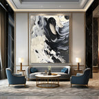 Black and White Swirl Abstract Painting for Minimalist Home Studies GAB1314