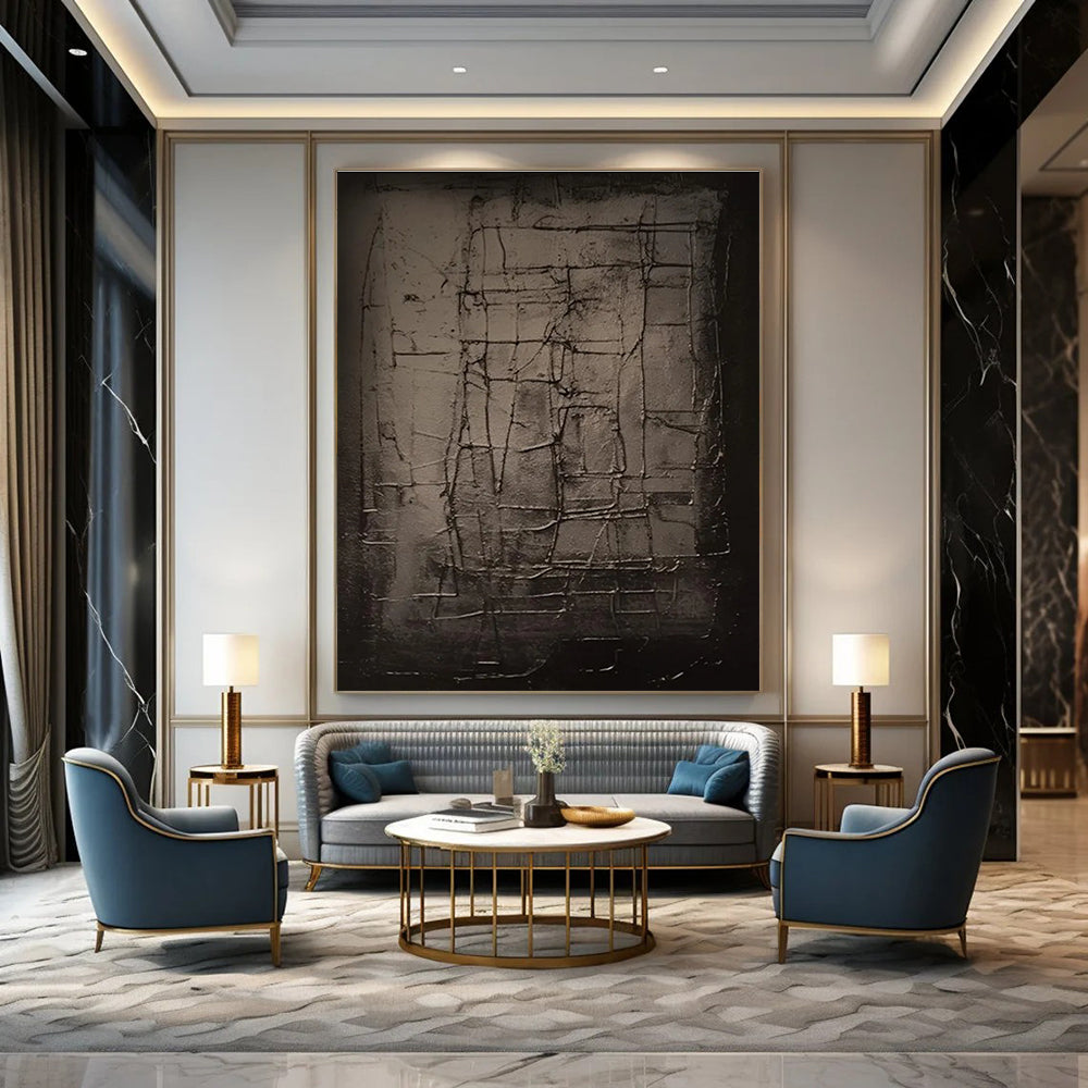 Dark Grid Abstract Painting for Industrial - Style Spaces HENG450